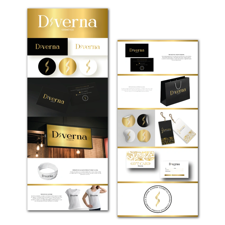 Logotipo de Diverna Cosmética usados en varias prendas y su feed